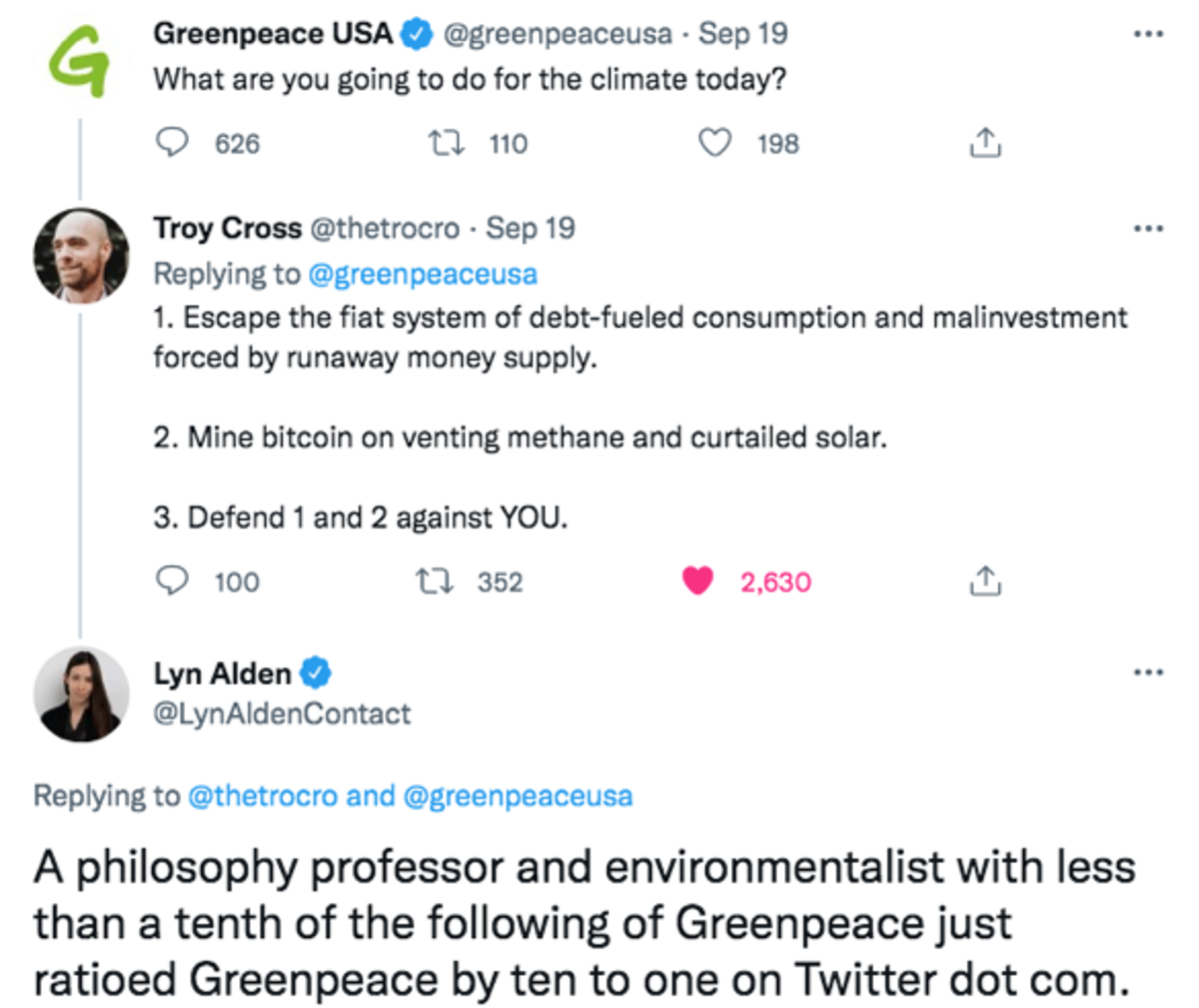 المعلومات المضللة الأساسية التي تم الكشف عنها خلال حملة "تغيير الرمز" التي أطلقتها منظمة Greenpeace USA لم تساعد إلا في حشد مجتمع Bitcoin.