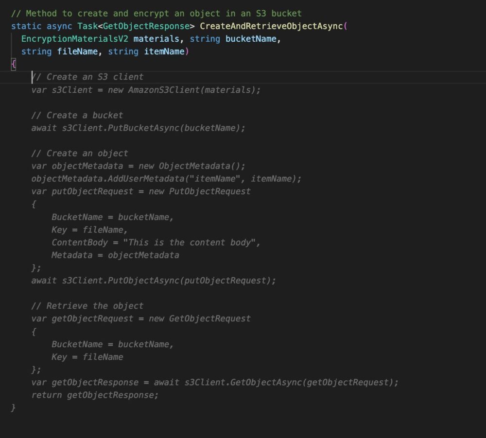 CodeWhisperer は、C# で提供されるプロンプトに基づいて関数全体を生成します