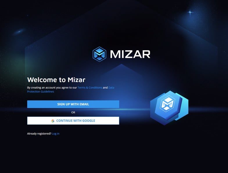 Registrazione dell'account Mizar