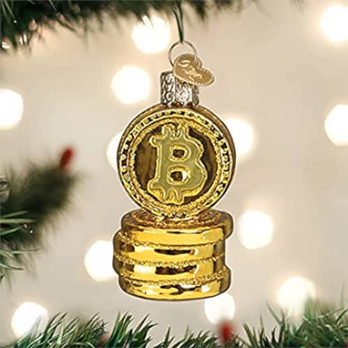 Ornamento per albero di Natale in vetro soffiato Bitcoin