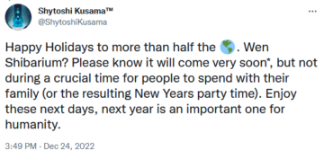 Shiba Inu'nun eski tweet'i, yıl sonu geliştirme PlatoBlockchain Veri Zekası ile ilgili alaycı bir şekilde yeniden ortaya çıkıyor. Dikey Arama. Ai.