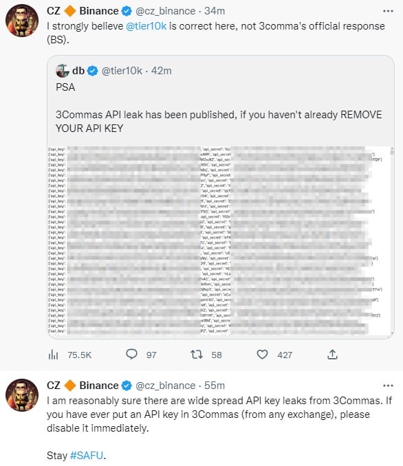 Binance warns about 3Commas API leak, says users should disable keys PlatoAiStream Data Intelligence. Vertical Search. Ai.