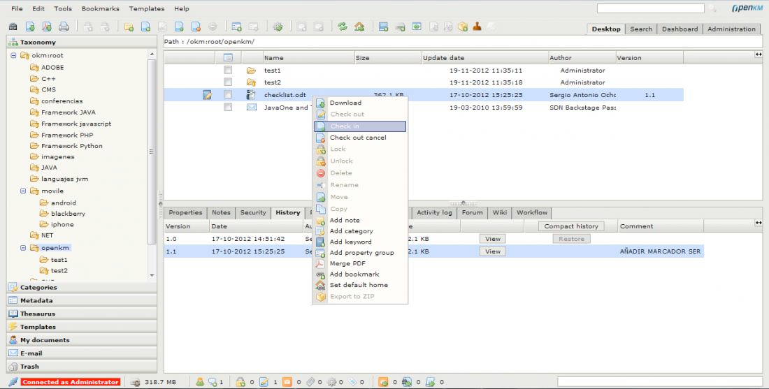 Captura de pantalla de Open KM - Software de gestión de documentos