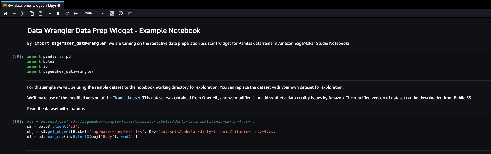 widget persiapan data wrangler data - contoh notebook