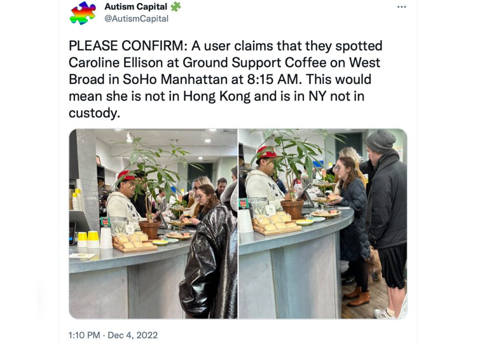 Alameda Research CEO, Caroline Ellison, blev angiveligt set på en café på Manhattan med FTX-hunden 'Gopher'
