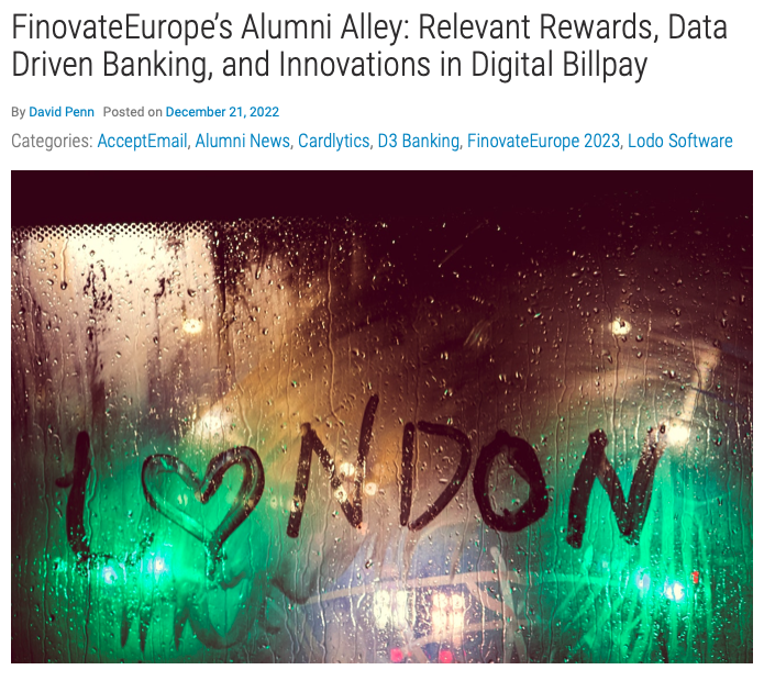 FinovateEurope’s Alumni Alley Showcases Fintech’s Pioneers razorpay PlatoBlockchain Data Intelligence. Vertical Search. Ai.