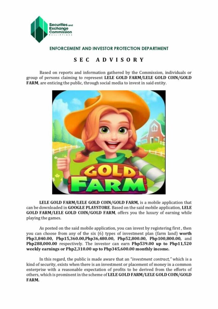 Beware of Investment Scam: Lele Gold Farm Unregistered and Operating Illegally