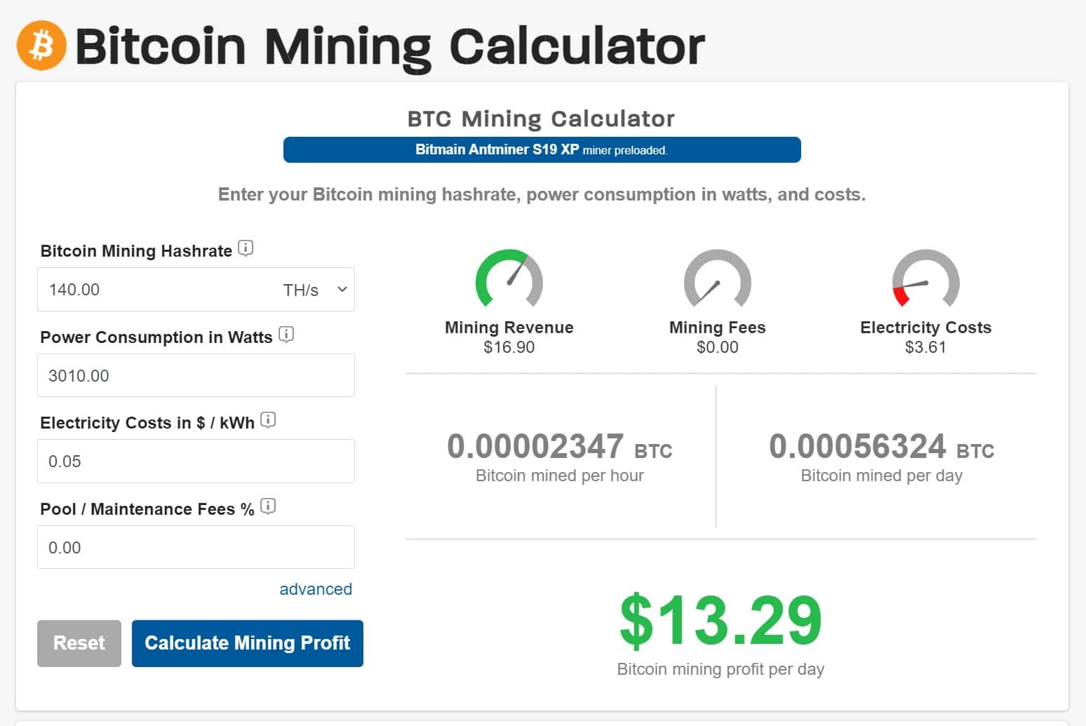 bitcoin mining kalkulator