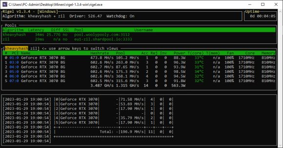 Cómo minar correctamente KAS + ZIL con el minero GPU Nvidia Rigel 1.3.4