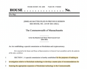 Hükümet kullanımını değerlendirmek için özel blockchain komisyonu için Massachusetts faturası