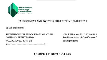 SEC återkallar registrering av Silverlion Livestock Trading Corporation