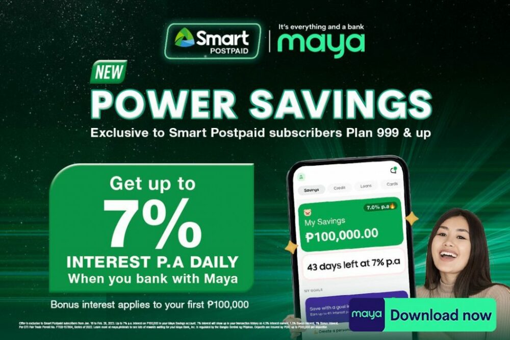 Smart が Maya の 2023 プロモーションに参加: Smart Postpaid ユーザーは、Maya の貯蓄で最大 7% の年間利子を享受できます