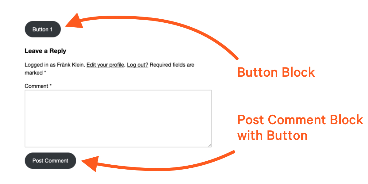 Un botón negro encima de un formulario de comentarios que también contiene un botón negro.