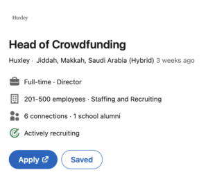 Another interesting job: Head of Crowdfunding, Saudi Arabia