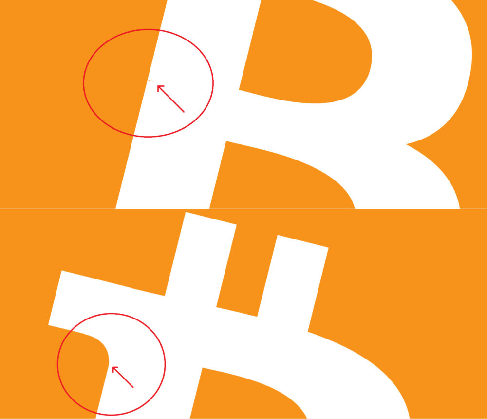 Orijinal çizimde 12 yıl sonra Bitcoin logosu kusuru bulundu