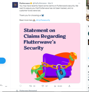 Gerenciamento do Flutterwave - queda do cliente após um hack de US$ 4 milhões