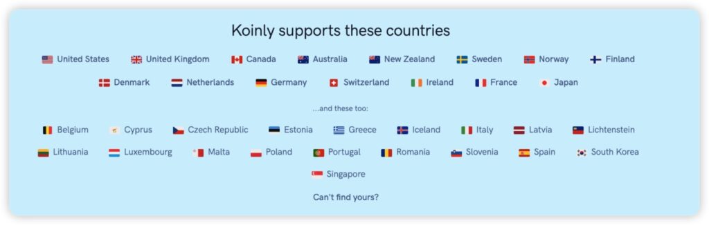 Koinly-stödda länder