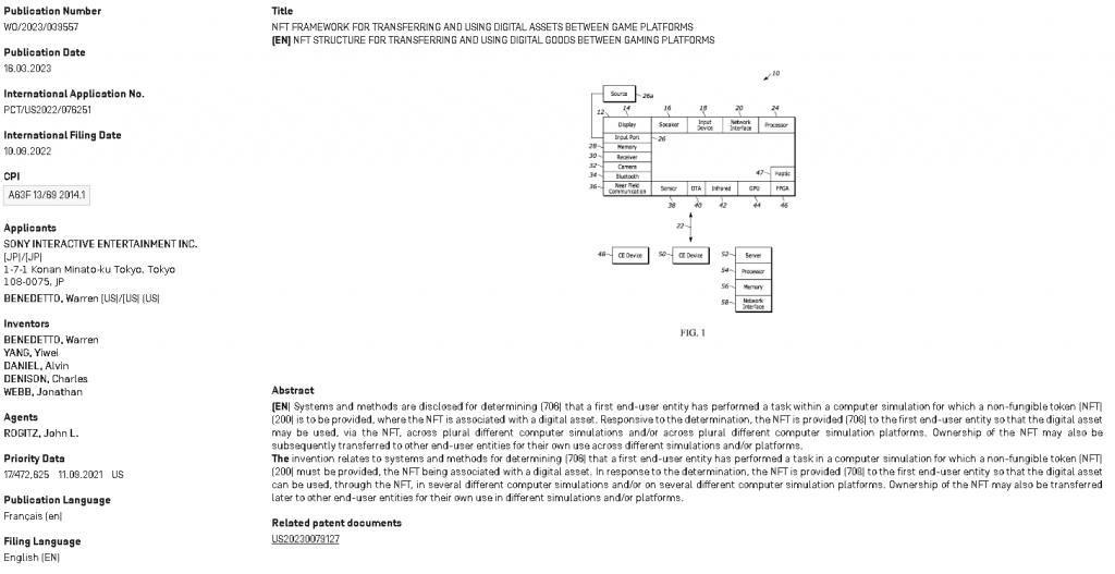 Sony Files NFT Patent for Cross-Game & Cross-Console Compatibility USPTO PlatoBlockchain Data Intelligence. Vertical Search. Ai.