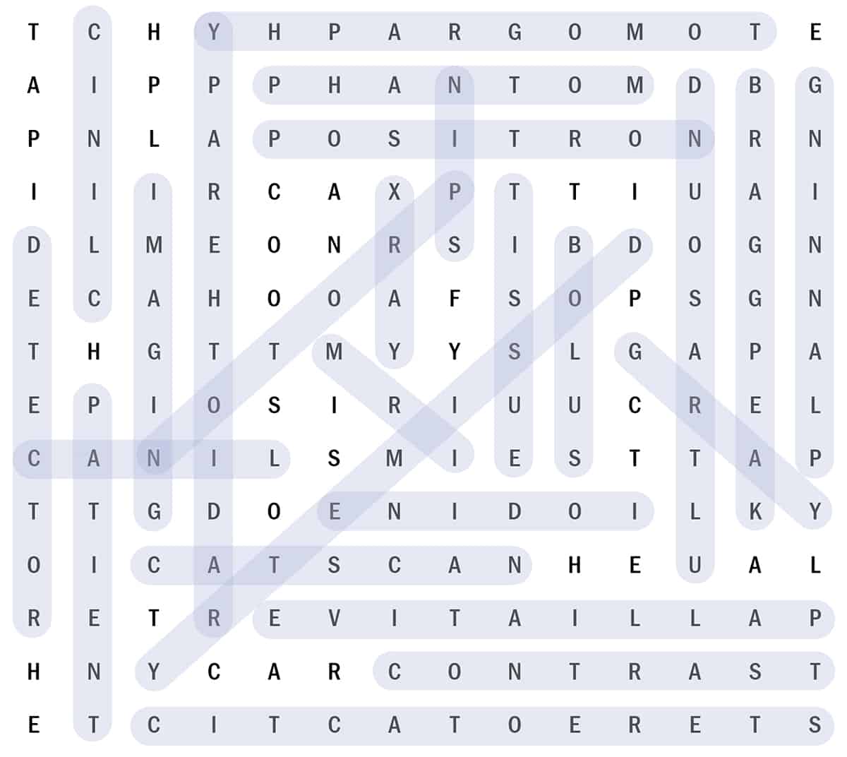Medical physics word search: solution