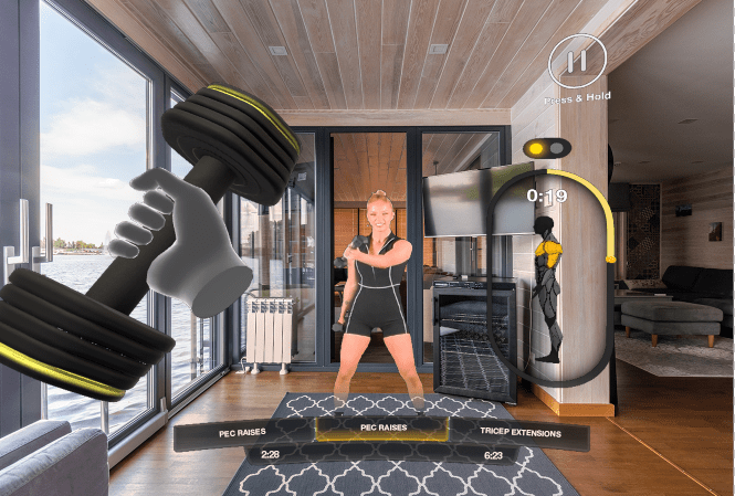 Приложение VR Fitness позволяет тренироваться с настоящими гантелями