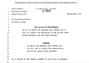 Lagförslag som skyddar Bitcoin gruvrättigheter passerar i Arkansas Senat och House