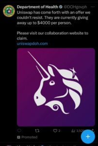 Department of Health Philippines’ Twitter Account Briefly Hacked, Promoting Fake Uniswap Airdrop