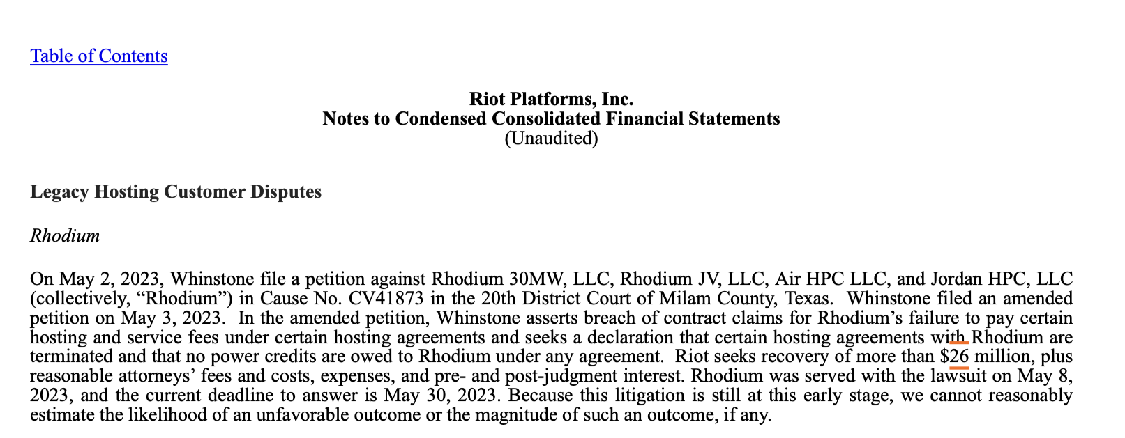 Η BTC miner Rhodium αντιμετωπίζει μήνυση για φερόμενα 26 εκατομμύρια δολάρια σε απλήρωτα τέλη: Αναφορά