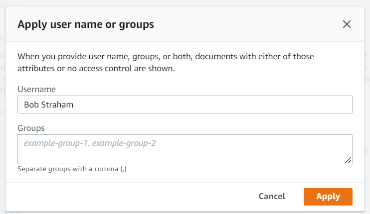 застосувати ім'я користувача або групи