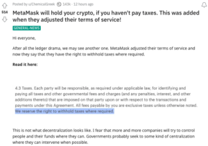 A MetaMask visszatartja az ügyfelek kriptográfiai adatait az adók miatt? Nem ez nem.