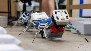 Flerbenede robotter kravler over ujævnt terræn og bygger huse med brugte bleer – Physics World