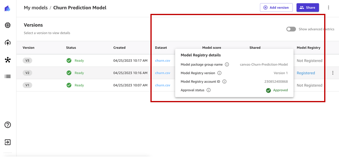 Amazon SageMaker Canvas'ta yerleşik ML modellerini, Amazon SageMaker Model Registry PlatoBlockchain Data Intelligence'ı kullanarak üretime geçirin. Dikey Arama. Ai.