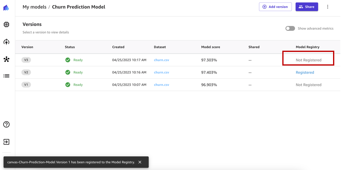 Amazon SageMaker Canvas'ta yerleşik ML modellerini, Amazon SageMaker Model Registry PlatoBlockchain Data Intelligence'ı kullanarak üretime geçirin. Dikey Arama. Ai.