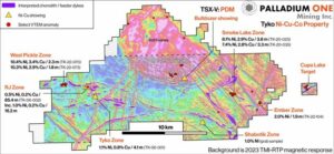 Palladium One identifică structuri suplimentare de chonolit/diguri de alimentare, sezonul de câmp inițiat în cadrul proiectului Tyko Nickel, Canada