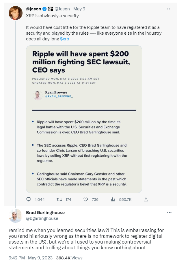 Ripple’s CEO Schools Twitter Critic on Digital Assets Regulation
