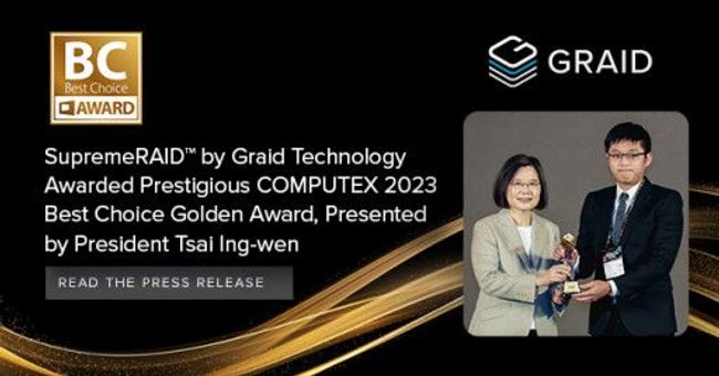Graid Technology Awarded Prestigious COMPUTEX 2023 Best Choice Golden Award for SupremeRAID Revolutionary GPU-based RAID Controller travels PlatoBlockchain Data Intelligence. Vertical Search. Ai.