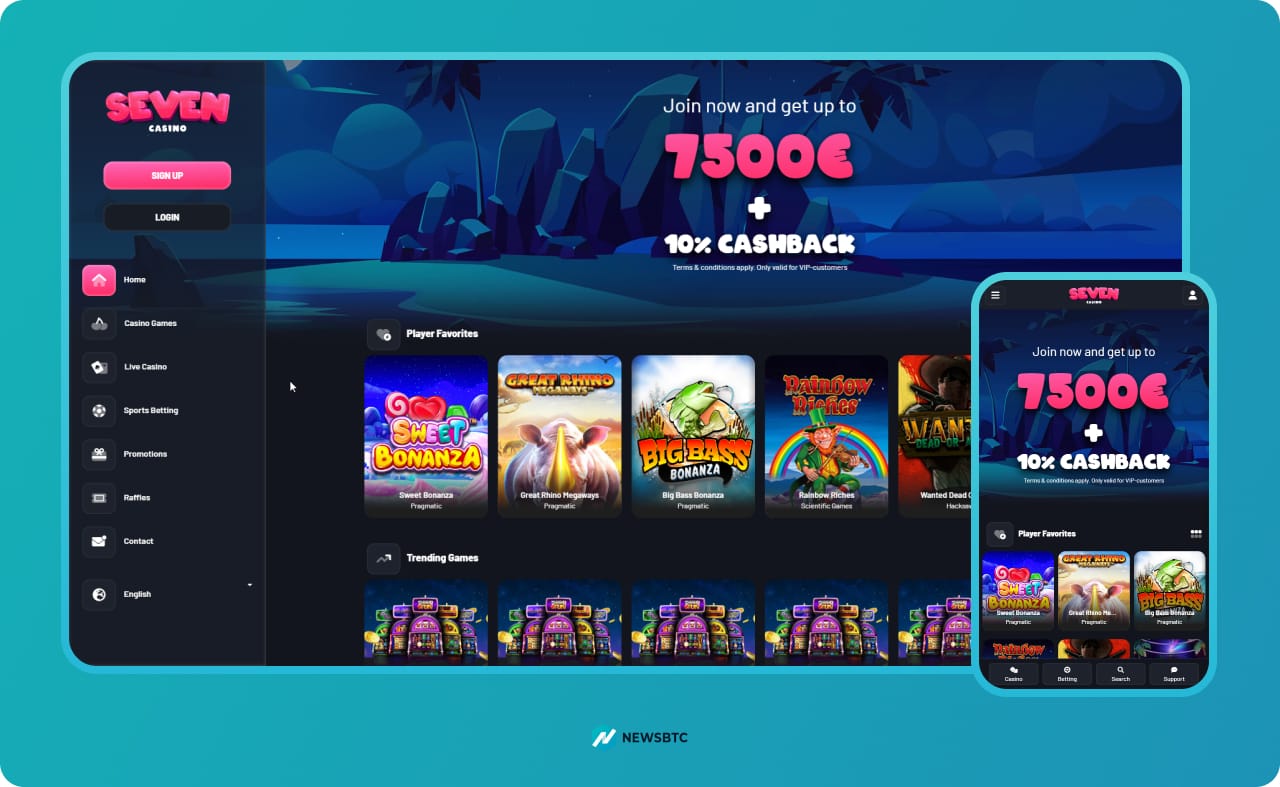 Seven Casino er et kasino med daglig cashback-skjermbilde