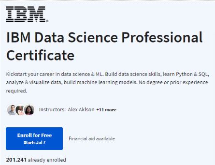 Certificato IBM Data Science Professional
