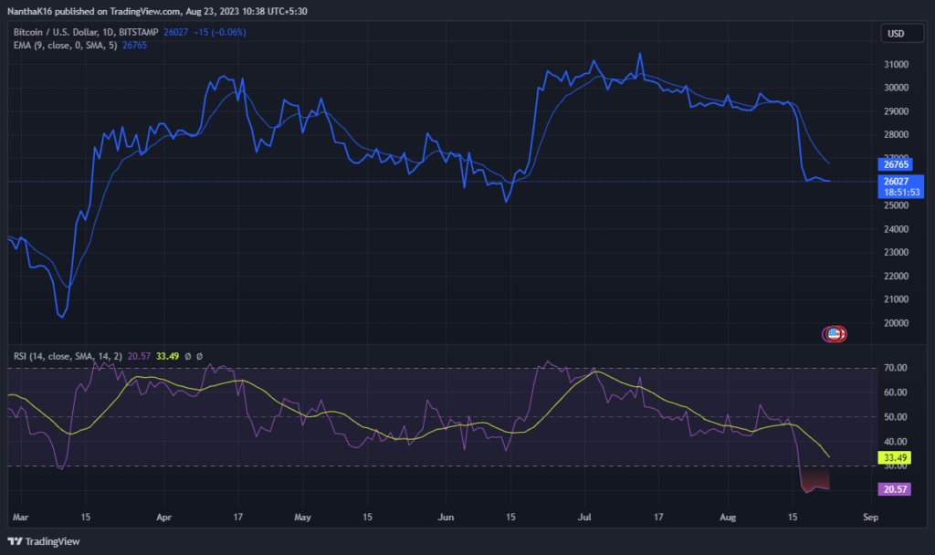 Medvedi spustijo bitcoin (BTC) pod 26 tisoč dolarjev, obeta se še več padajočega trenda?
