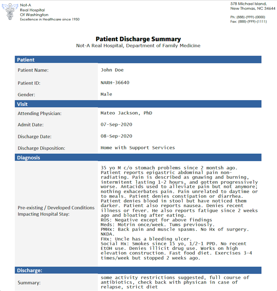 patient discharge summary
