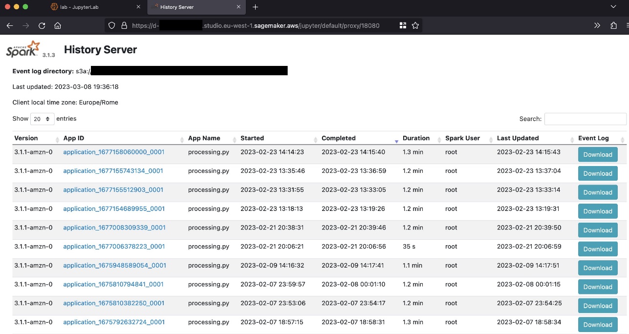 Lưu trữ giao diện người dùng Spark trên Amazon SageMaker Studio | Dịch vụ web của Amazon PlatoThông minh dữ liệu Blockchain. Tìm kiếm dọc. Ái.