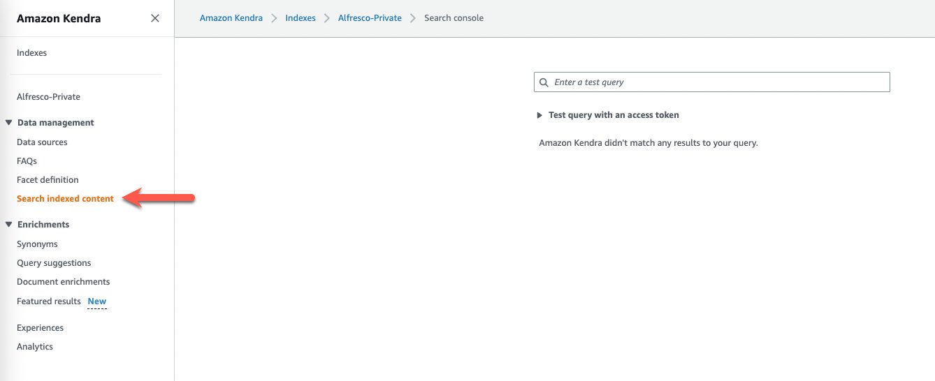 قم بفهرسة محتوى Alfresco الخاص بك باستخدام موصل Amazon Kendra Alfresco الجديد | أمازون ويب سيرفيسز PlatoBlockchain Data Intelligence. البحث العمودي. منظمة العفو الدولية.