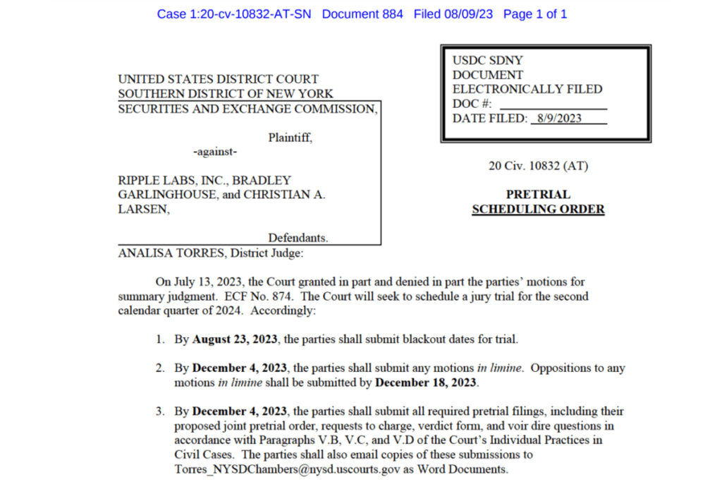 תיק SECs Against Ripple Labs: תאריכי משפט נקבעים במחוז הדרומי של ניו יורק