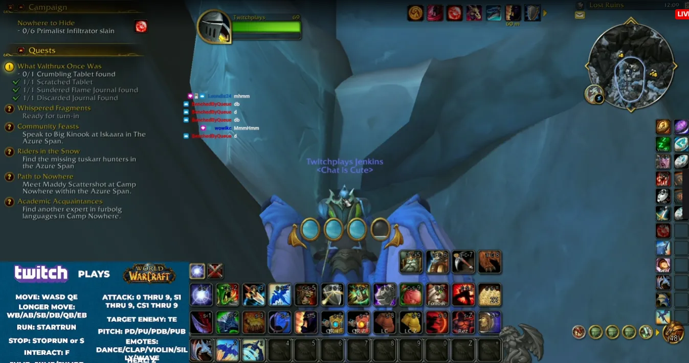 اسکرین شات World of Warcraft از کانال Twitch Labat که اژدها را در حال پرواز به داخل سنگ نشان می دهد.