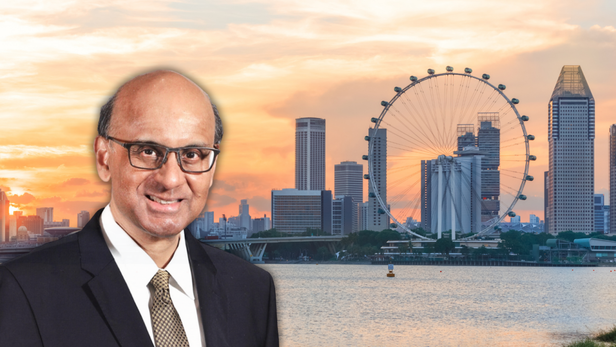 Nieuwe premier van Singapore gelaagd voor de skyline van de stad