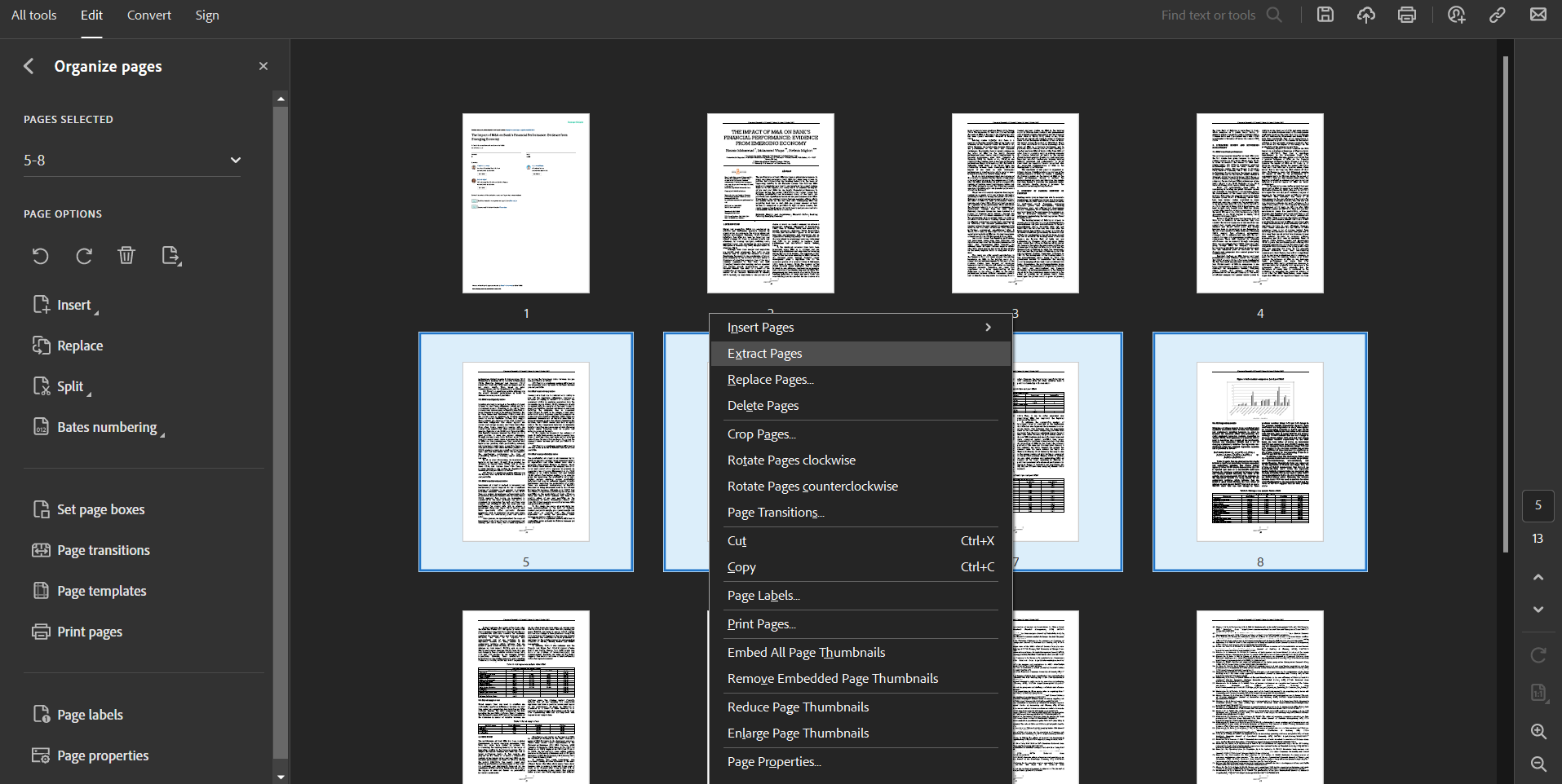 How to extract pages from PDFs using Adobe Acrobat Pro