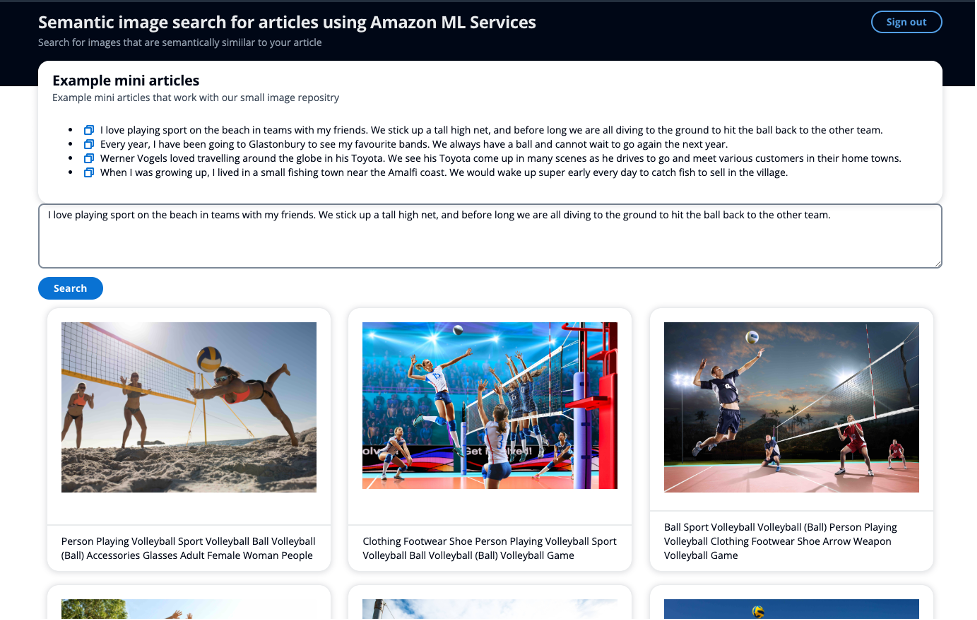 Semantic image search for articles using Amazon Rekognition, Amazon SageMaker foundation models, and Amazon OpenSearch Service | Amazon Web Services synonymous PlatoBlockchain Data Intelligence. Vertical Search. Ai.
