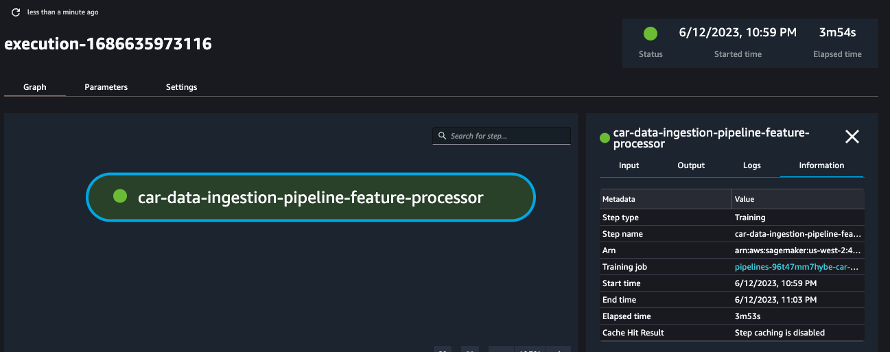 L'image montre l'interface utilisateur de Sagemaker avec les pipelines en exécution