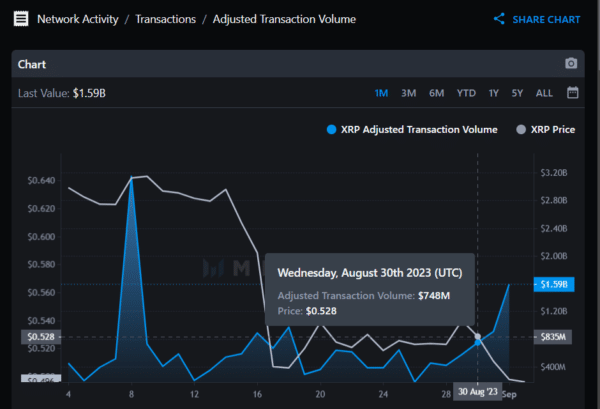 XRP On-Chain Activity Spikes to 7-Month High, Adjusted Volume Grows 112.57%