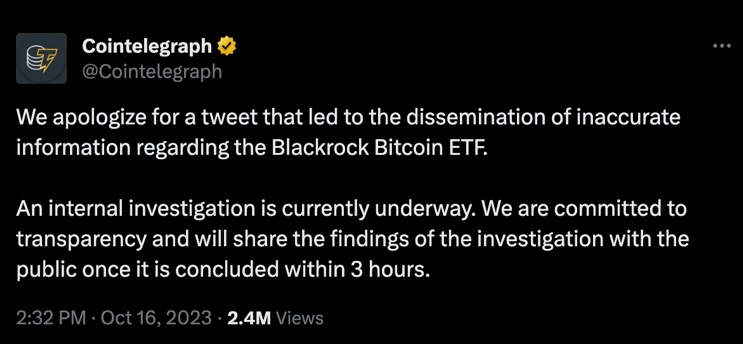 Esclarecimento sobre o compartilhamento de notícias falsas do Bitcoin ETF PlatoBlockchain Data Intelligence. Pesquisa vertical. Ai.