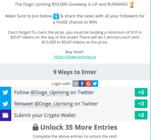 Doge Uising ICO, $DUP 투자자를 위한 $50,000 경품 행사 시작 - 참여 방법